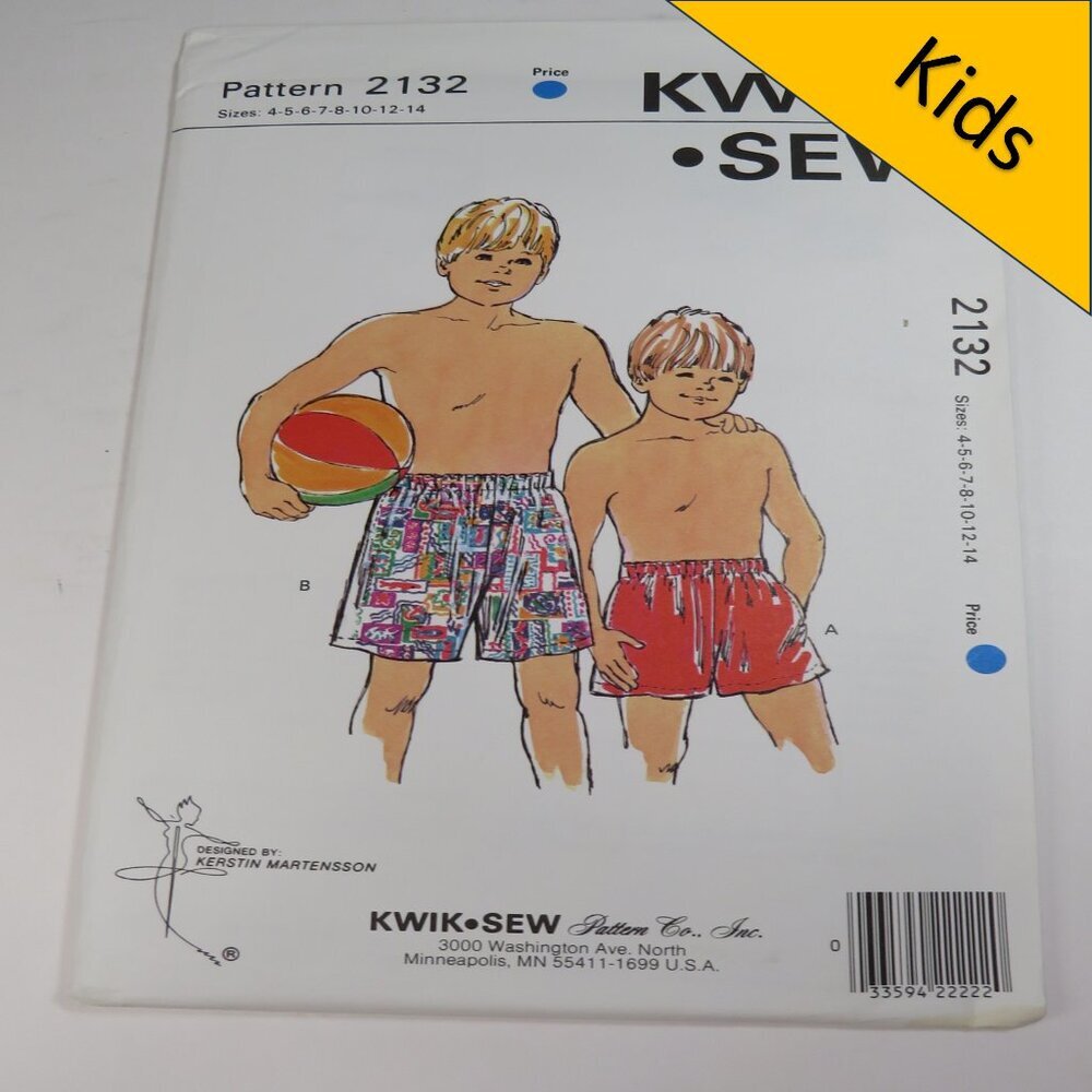 Kwik Sew 2132 swim trunks / shorts child boys size 4-14